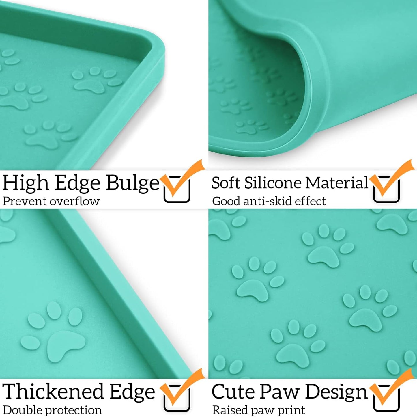 Ptlom Silicone Pet Placemat for Dog and Cat, Waterproof Non-Slip Pet Feeding Bowl Mats for Food and Water, Small Medium Large Dogs Mat Prevent Residues from Spilling to Floor, Green, 24.5" 16.5"