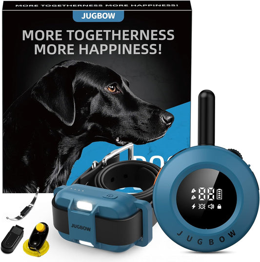 Jugbow Dog Training Collar - 3/4 Mile Remote Dog Shock Collar with 3 Training Modes, Electric Collars with LED Light & Security Lock, IPX8 Waterproof Rechargeable E-Collar for Large Medium Dogs (Blue)