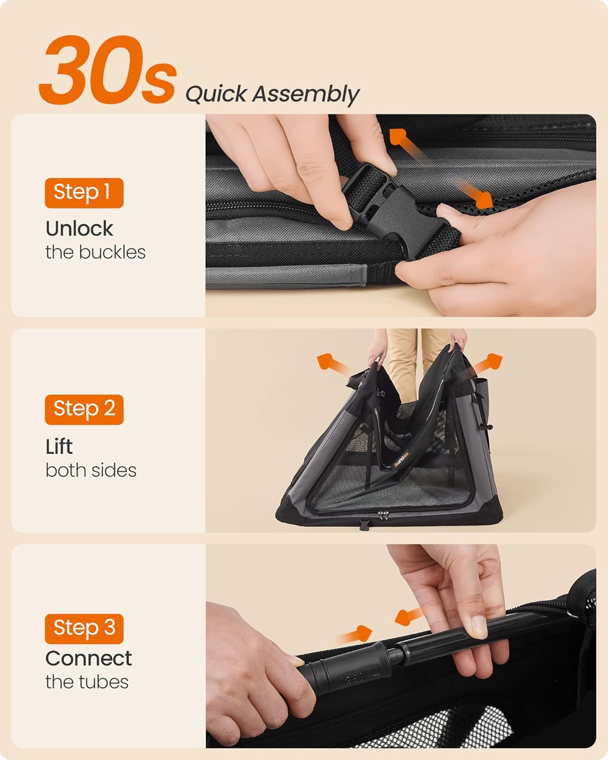 Feandrea Collapsible Dog Crate, 36-Inch Portable Dog Travel Crate for Large Dogs, Oxford Fabric Pet Carrier with 4 Mesh Doors, Handles, Storage Pocket, Water Bottle Holder, Ink Black UPDC019B01