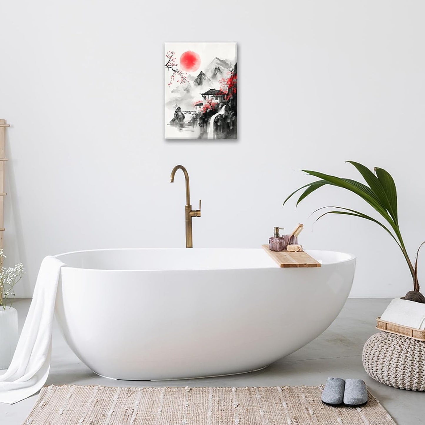 Japanese Wall Art Canvas Asian Nature Wall Decor Prints Framed Painting Mountain Landscape Pictures Gifts Artwork for Bathroom 12"x16"