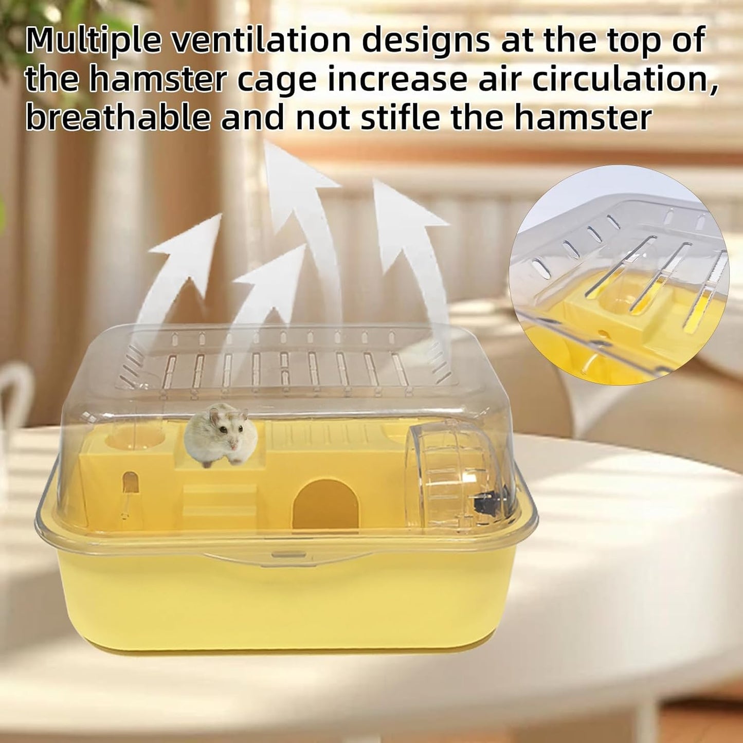 Hamiledyi Small Hamster Cage Clear Plastic Hamster Cage Portable Carrier with Water Bottle Exercise Wheel Bathtub Box Set Toy for Dwarf Baby Hamster (Yellow)