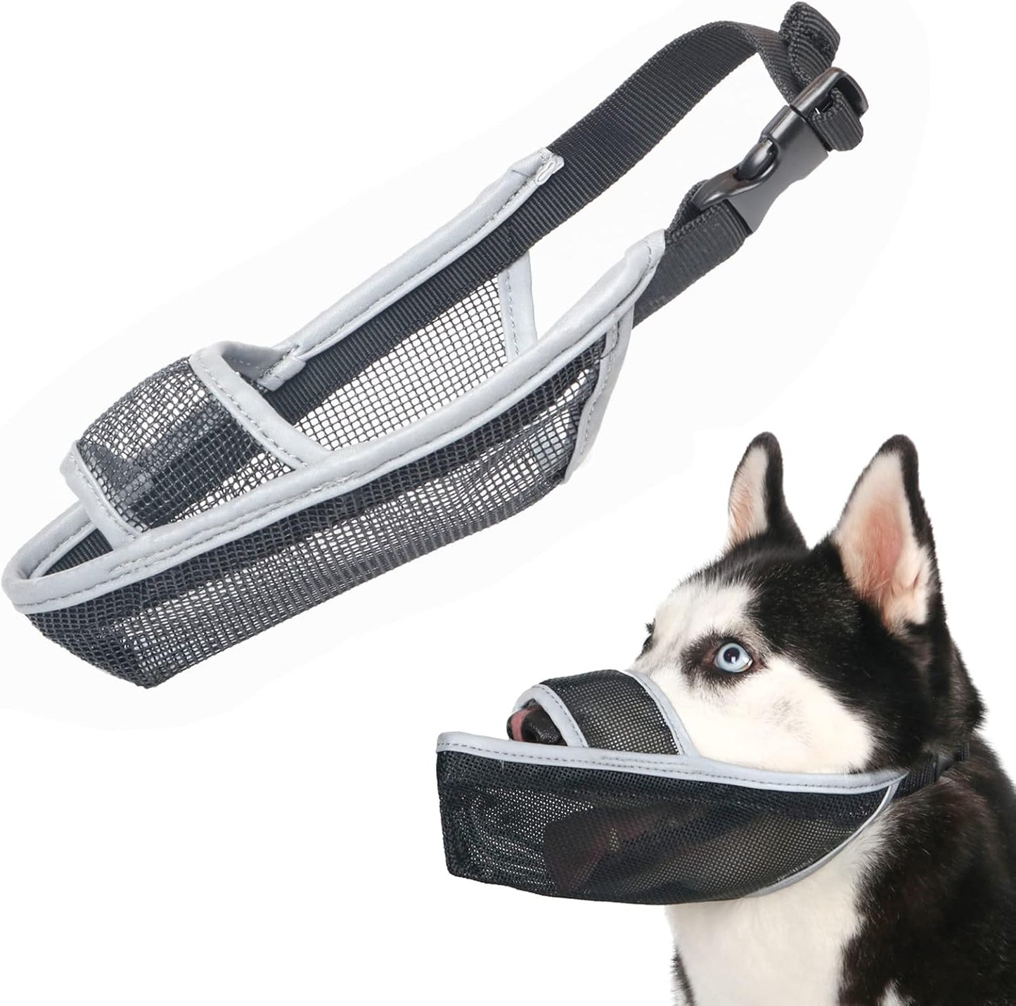 Crazy Felix Nylon Dog Muzzle for Small Medium Large Dogs Dachshund Beagle Poodle Labrador, Air Mesh Breathable and Drinkable Pet Mouth Guard for Anti-Biting Chewing Scavenging (XS, Reflective Trim)