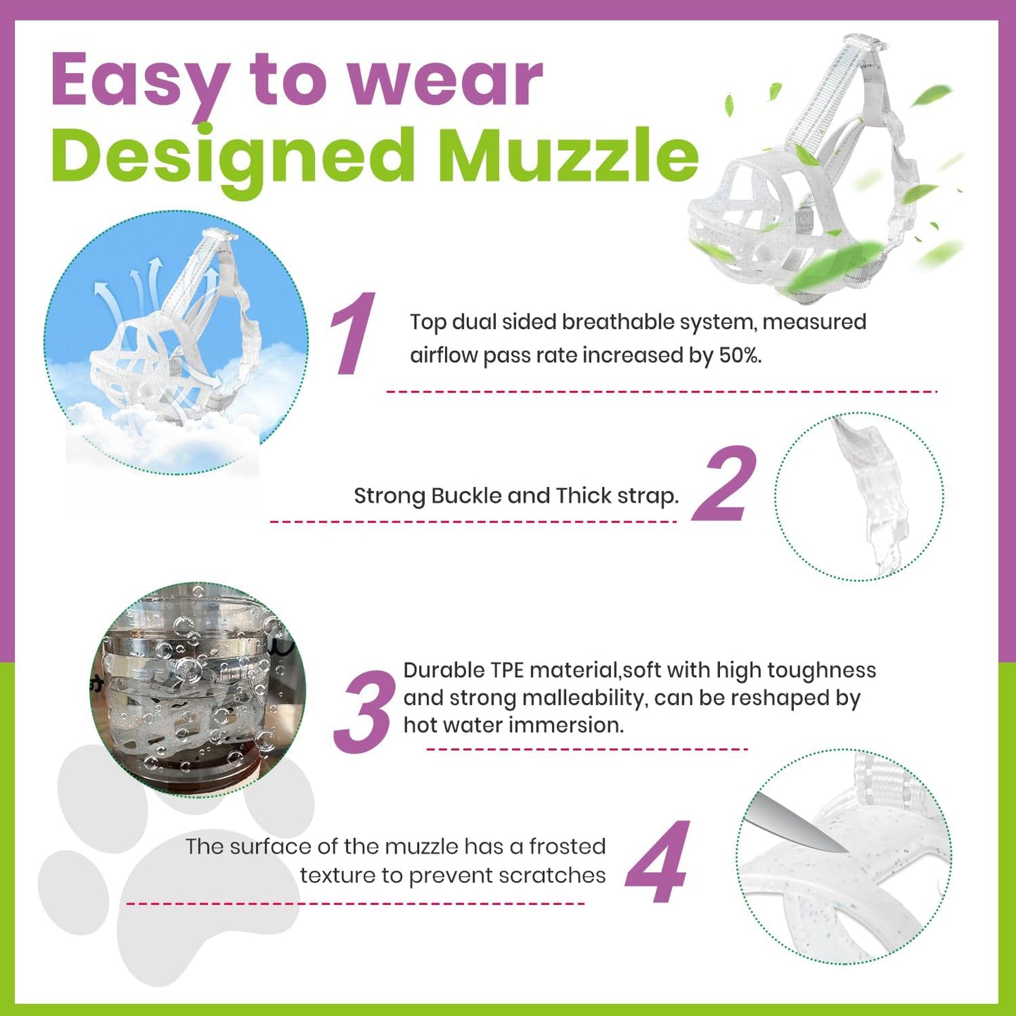 Glow-in-The-Dark Dog Muzzle, Basket Muzzle for Small Medium Large Dogs,Anti-Biting Chewing, Lightweight Cage Design,Allows Drinking & Panting,for Grooming & Training(Transparent Size XL)