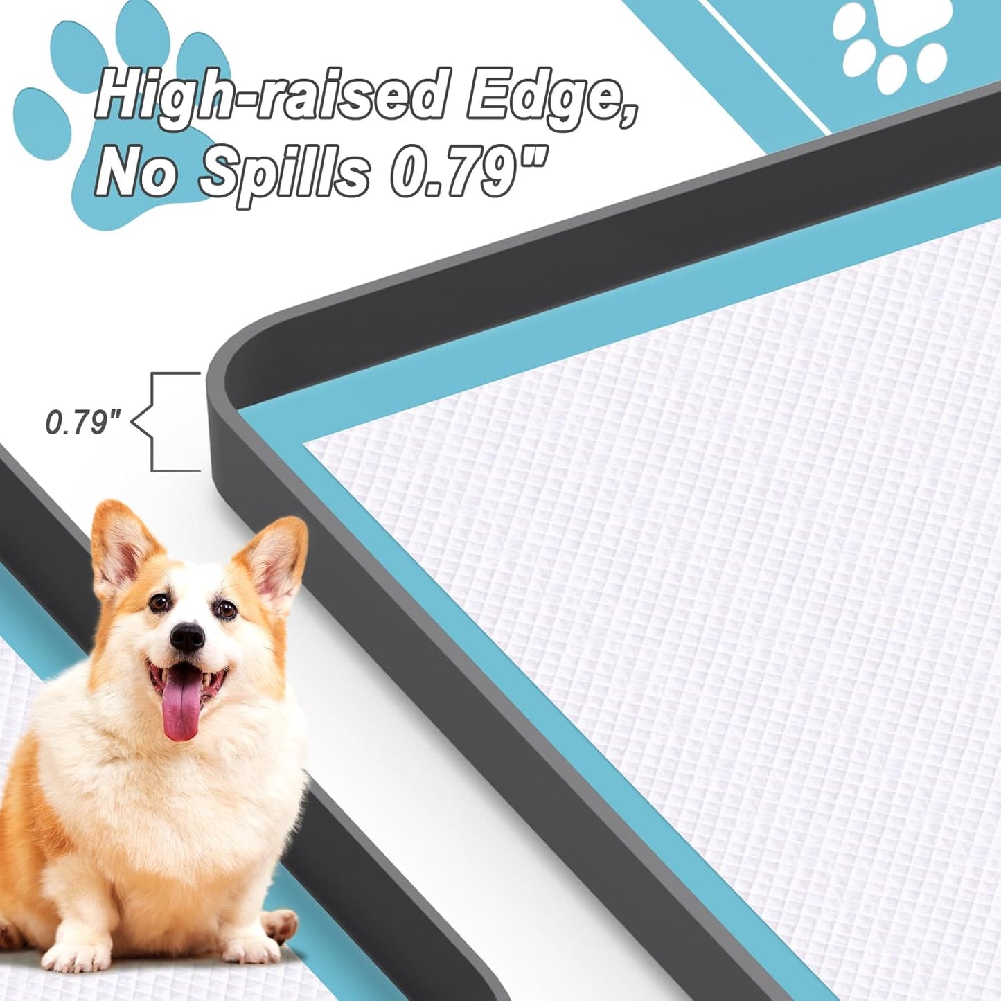 Pee Pad Tray Holder for Dog,Silicone Dog Puppy Pad Holder,24" x 24" No Spill Raised Lip High Edge Leak-Proof Mat Holder for Training Pads,Square Potty Trays for Home Floor Protection 6 Clamps