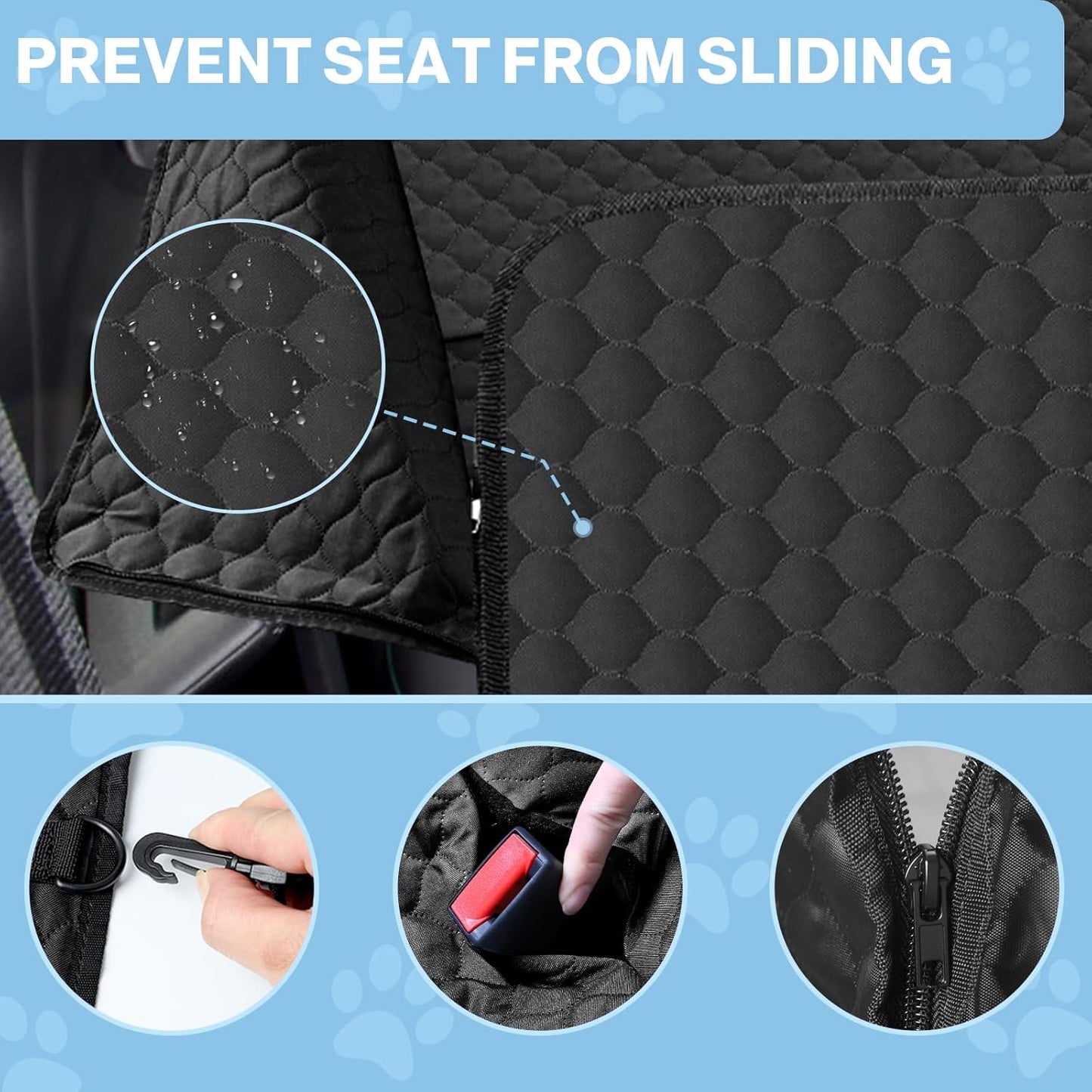 Dog Car Seat Cover for Back Seat, Waterproof Protector with Side Flaps, Scratchproof Hammock, Non-Slip Bottom for Cars/Trucks/SUVs (Black02)