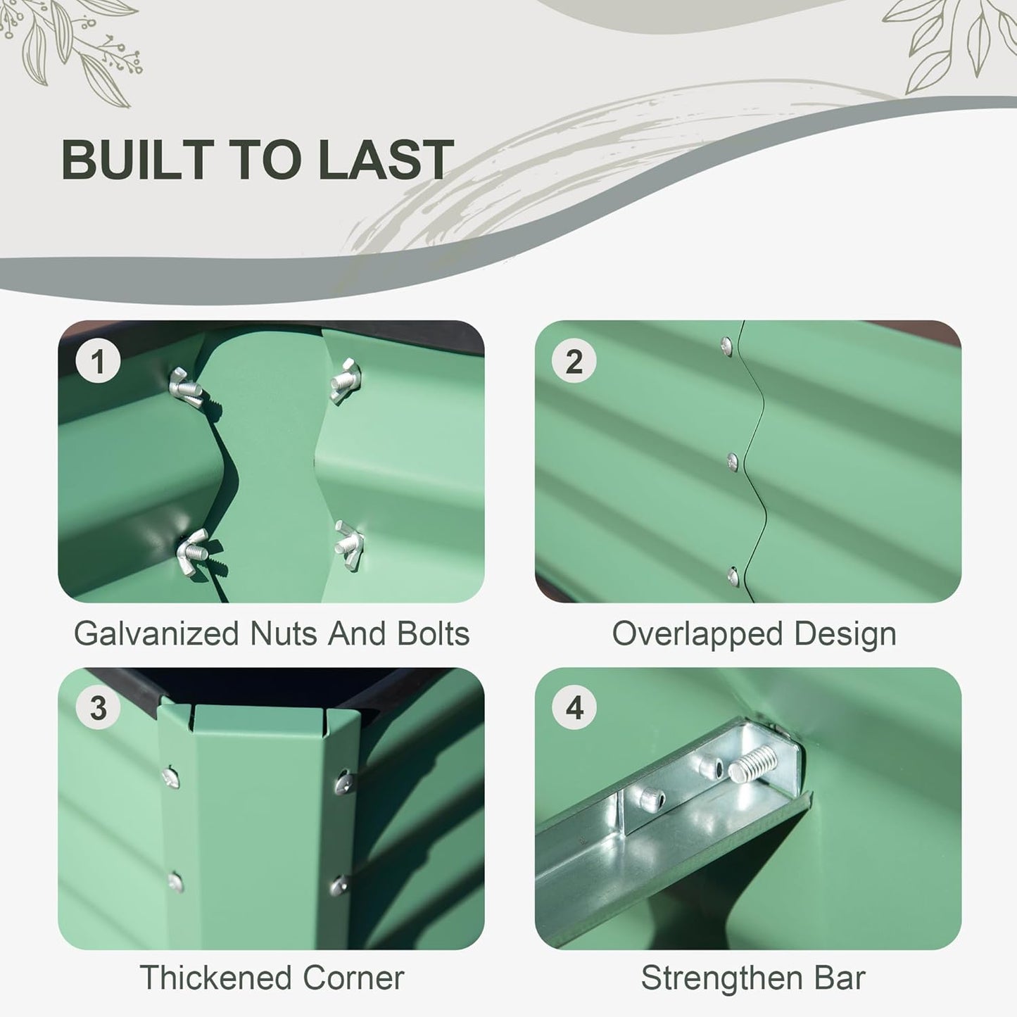 Domi Raised Garden Beds Outdoor, 6x3x1.5Ft Thickening Tall Metal Rectangular Deep Root Box Planter for Vegetables, Flowers, Herbs, and Succulents 1.5" Deep w/ 192 Gallon Capacity - Green