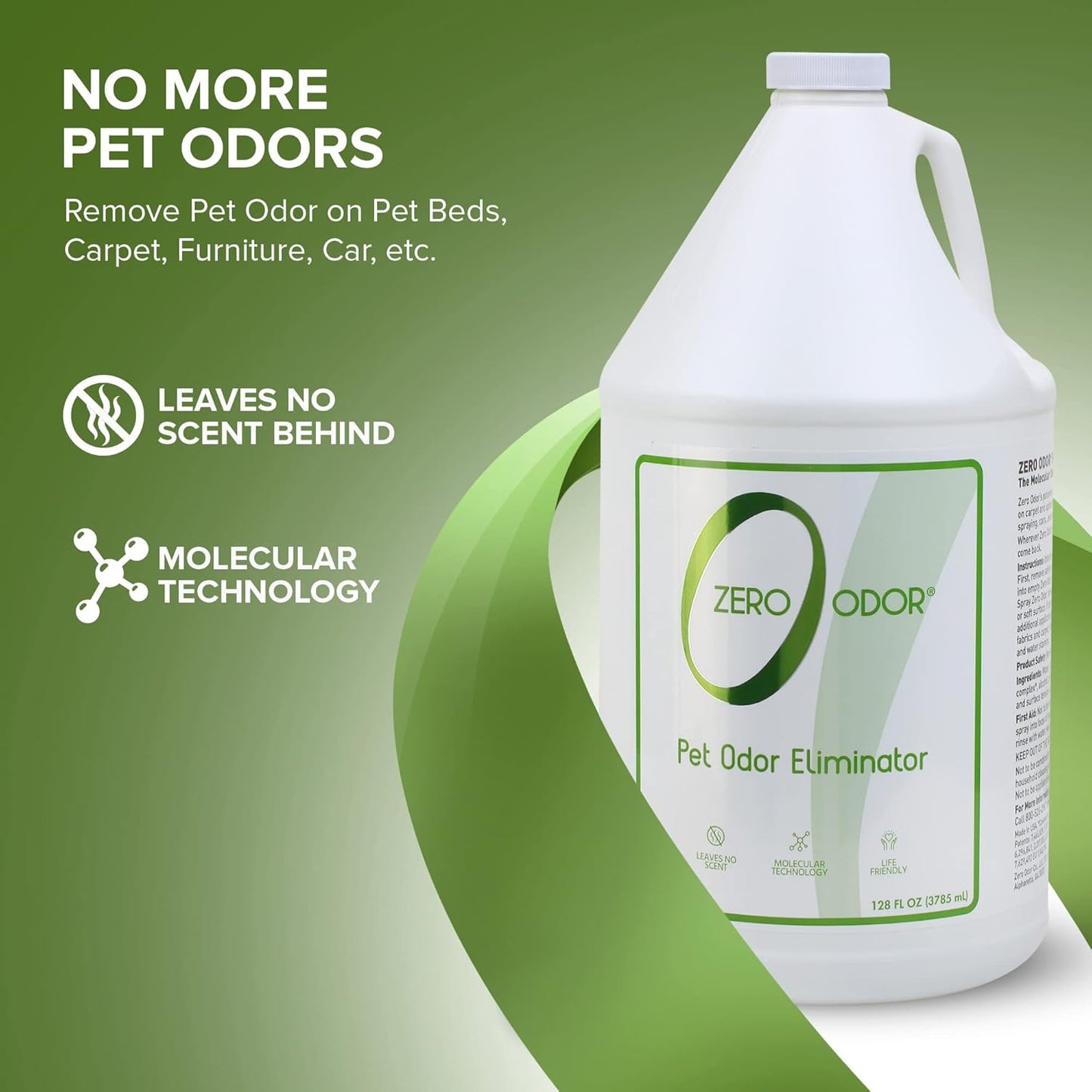 Zero Odor - Pet Odor Eliminator for strong odor, Eliminate Air & Surface Odors – Patented Molecular Technology Best For Carpet, Furniture, Beds Smell Great Again (128 Ounces)