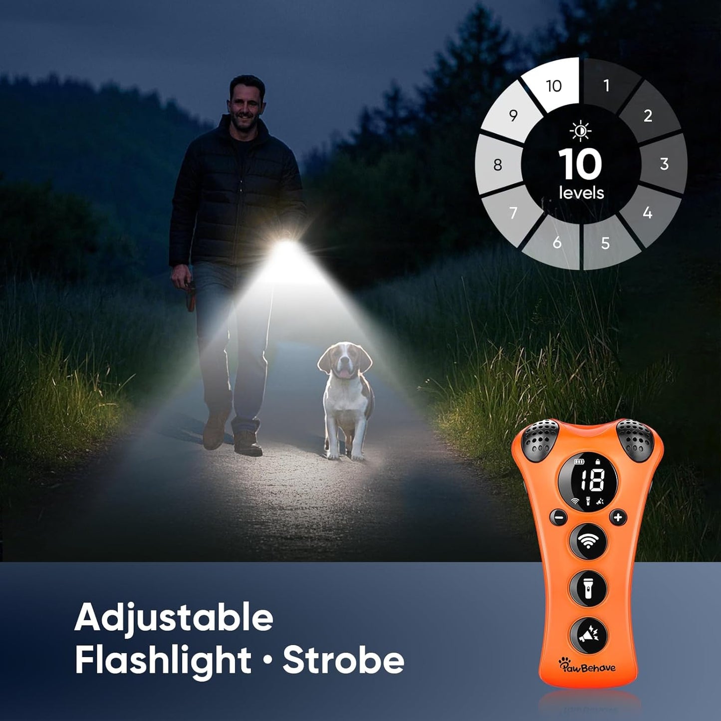 Adjustable Ultrasonic Dog Trainer – World's First Variable Frequency Pet Behavior Corrector with 10 Level Ultra Sound, 18 Dog Whistles, Anti-Bark Flashlight, Humane Dog Deterrent (Orange)