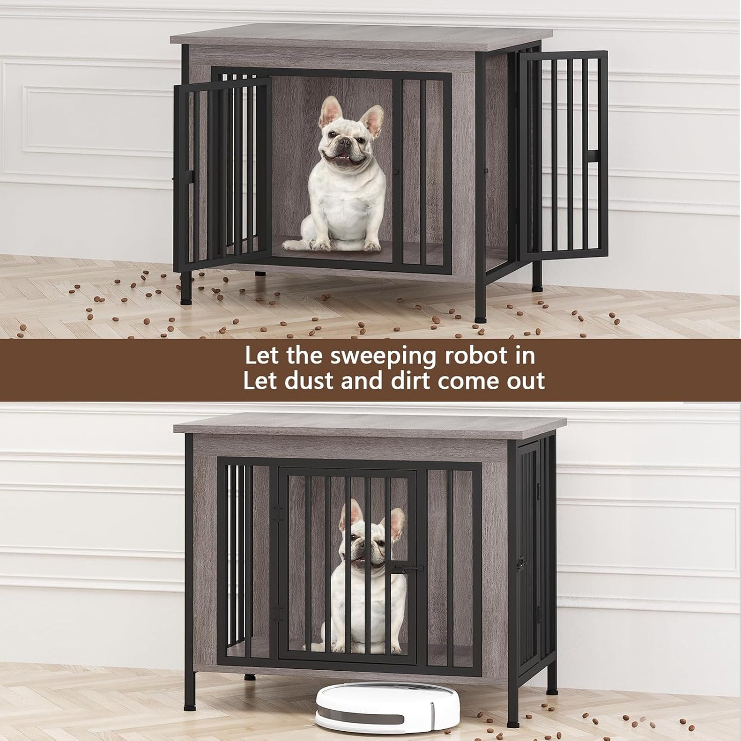 EasyCom 31.5" Small Dog Crate Furniture, Chew-Resistant Dog Crates for Small and Medium Dogs, Dog Kennel Furniture Indoor with 2 Doors and 3.94" Raised Feet, as TV Stand, End Table, Crate Table