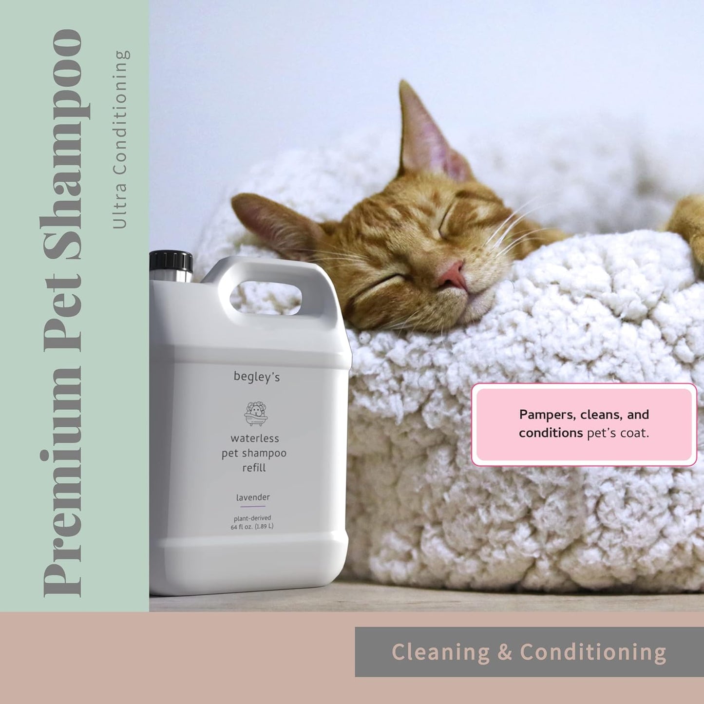 Begley's No Rinse Waterless Pet Shampoo, Bathless Cleaning, Deodorizing, and Odor Removal for a Shiny, Fresh Smelling Coat - Effective for Dogs, Puppies, and Cats - Refill, Fresh Oatmeal Mango