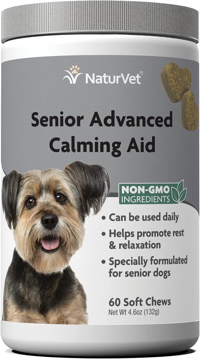 NaturVet Quiet Moments Calming Aid Dog Supplement, Helps Promote Relaxation, Reduce Stress, Storm Anxiety, Motion Sickness for Senior Dogs – 60-Ct. Soft Chews