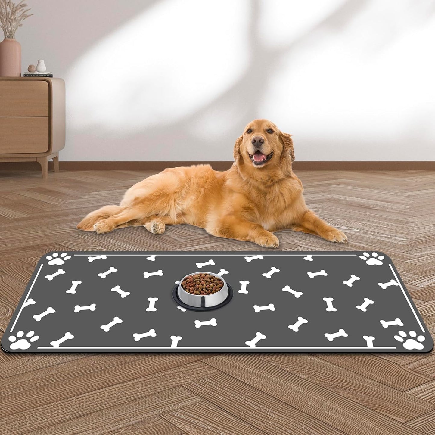 Large Pet Feeding Mat, Absorbent Quick Dry Dog Mat for Food and Water Bowl, Non Skid Cat Bowl Mat, No Stains Quick Dry for Pet Water Dispenser Pet Supplies for Messy Drinkers