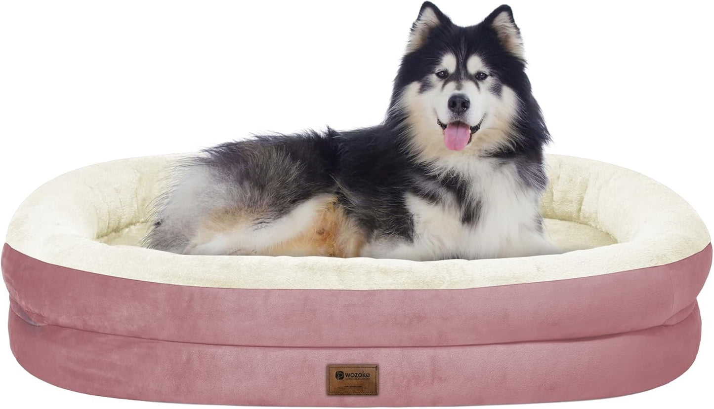 Orthopedic Waterproof Large Memory Foam Dog Bed: Washable Dog Bed with Bolsters - XXL Orthopedic Removable Cover for Medium Large Sized Pet - Non-Slip Bottom - Pink