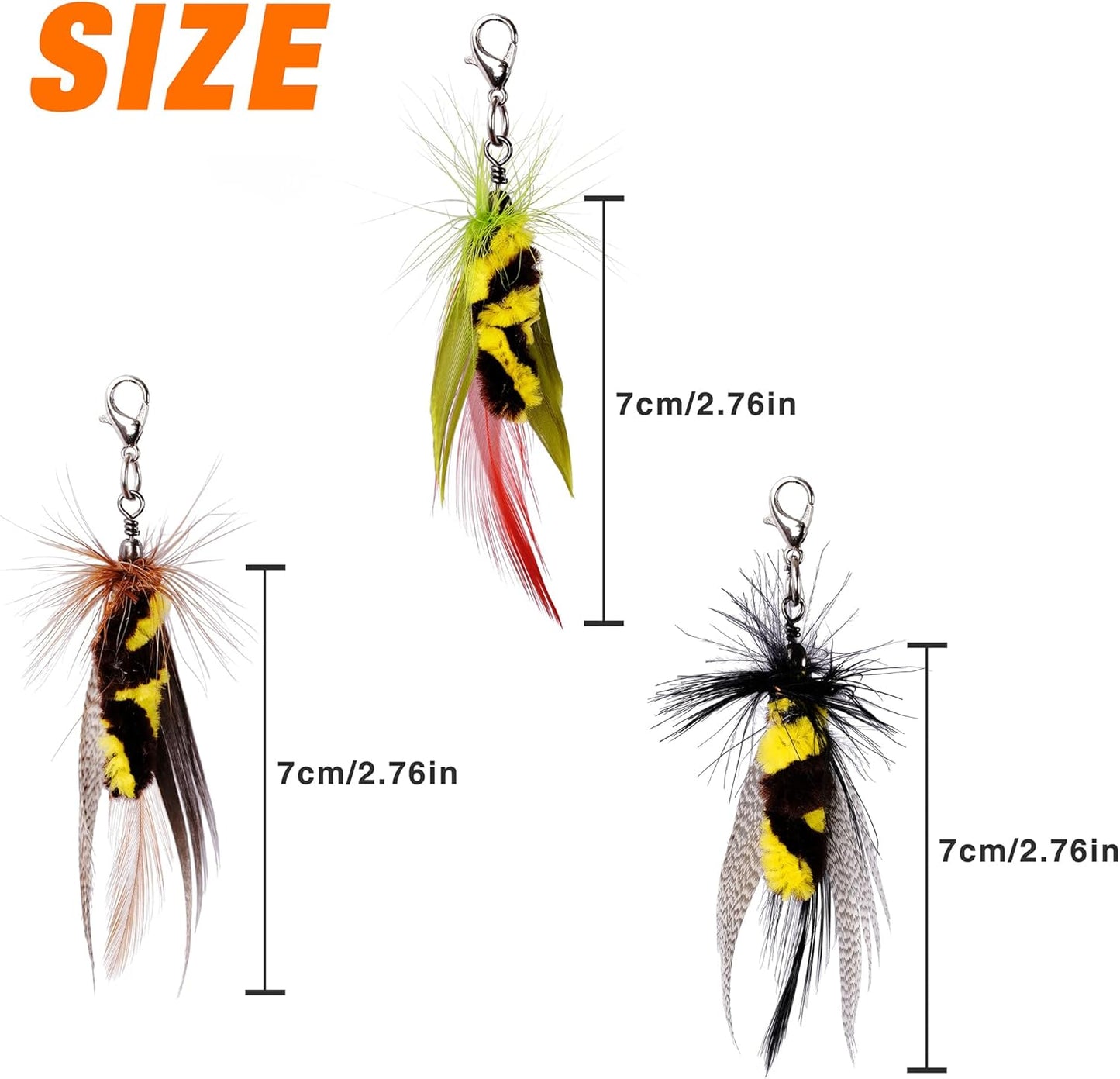 JXFUKAL Cat Feather Toy Refills, 3Pcs Simulation Mini Insects Cat Lures Wand Attachment Replacement for Kitty Kitten Indoor Accessories