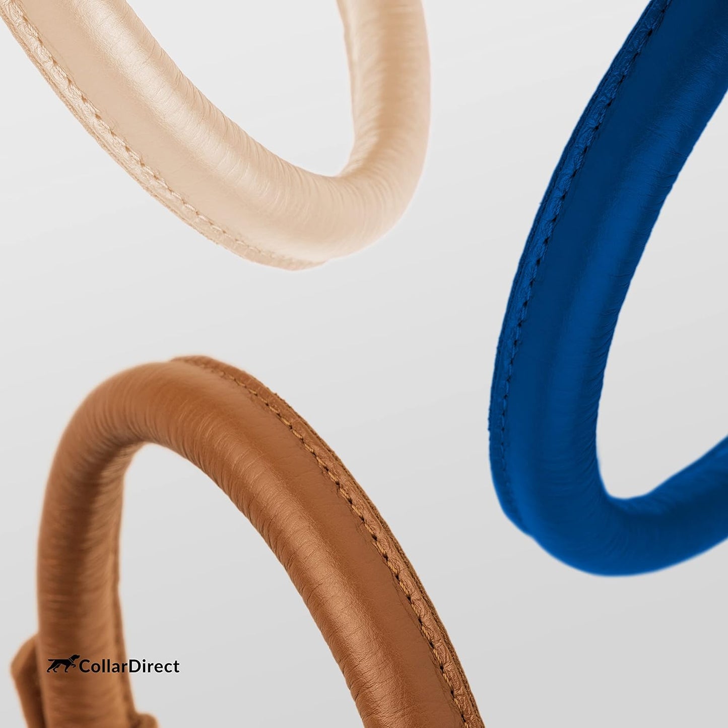 CollarDirect Rolled Leather Dog Collar, Soft Padded Round Puppy Collar, Handmade Genuine Leather Collar Dog Small Large Cat Collars 13 Colors (15-19 Inch, Deep Blue Textured)