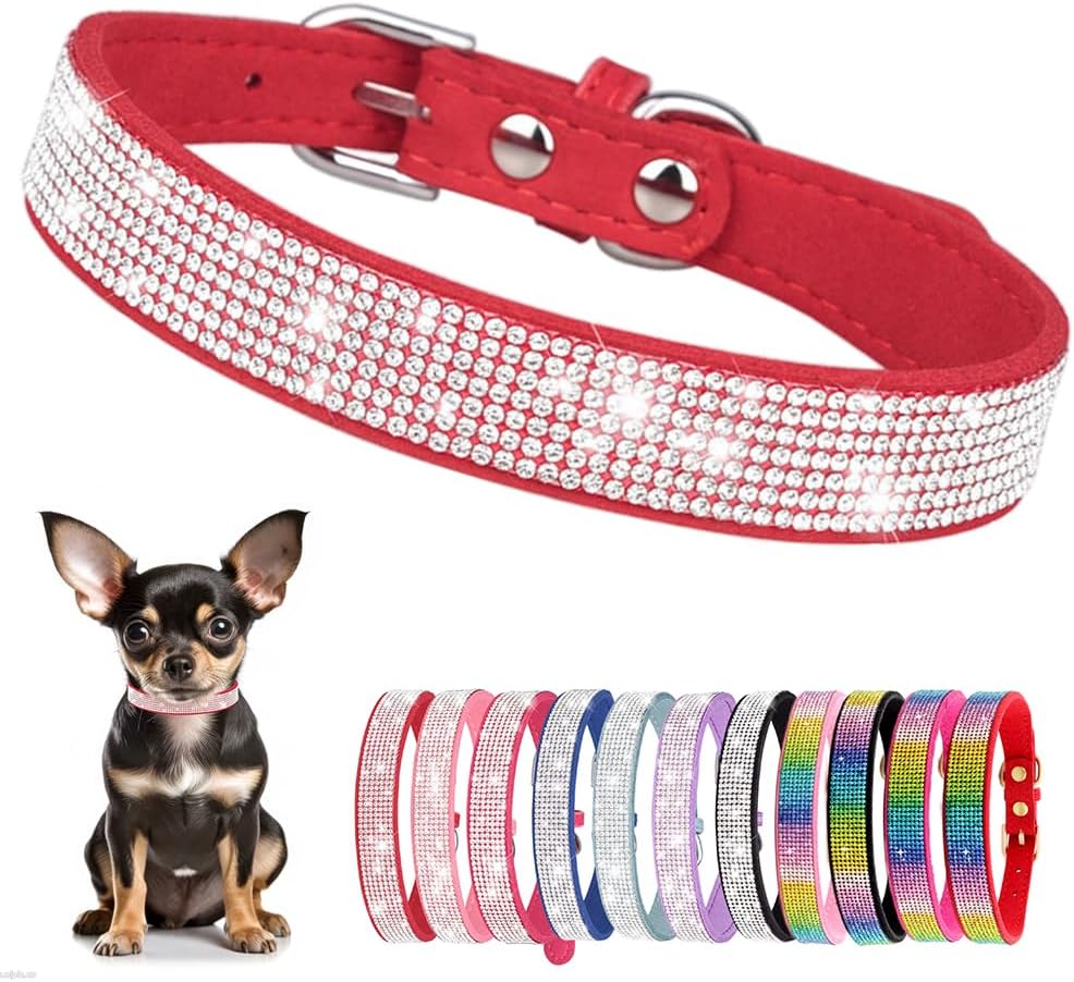 Rhinestone Dog Collar for Small Dogs, Bling Diamond Fancy Crystal Glitter Pretty Jewel Pet Puppy Collars for XXS XS Small Medium Large Breed Girl Dogs Female Cats Kitten, Red L