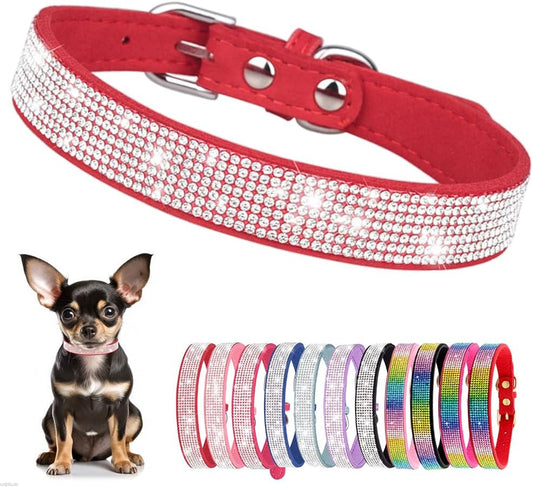 Rhinestone Dog Collar for Small Dogs, Bling Diamond Fancy Crystal Glitter Pretty Jewel Pet Puppy Collars for XXS XS Small Medium Large Breed Girl Dogs Female Cats Kitten, Red L