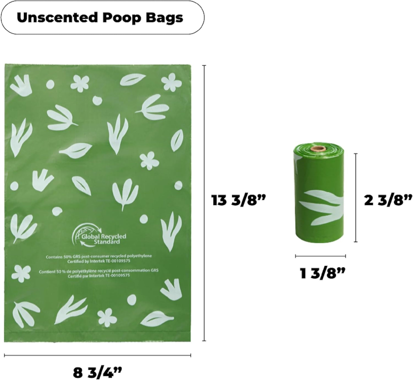 Best Pet Supplies Poop Bags for Dogs, 50% Post-Consumer Recycled Content dog waste bags on rolls, fits all poop bag holders for leashes - 150 Count, Green, Unscented