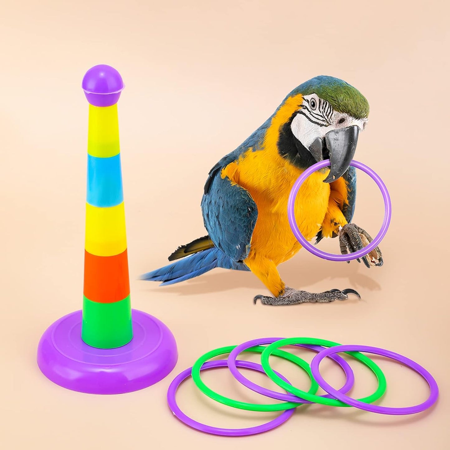 10 Bird Training Toys - Parrot Intelligence Toys for Parakeet, Cockatiel, Macaw - Includes Bowling, Basketball, Rings, Shopping Cart, Skateboard, Bell, Ball - Random Color