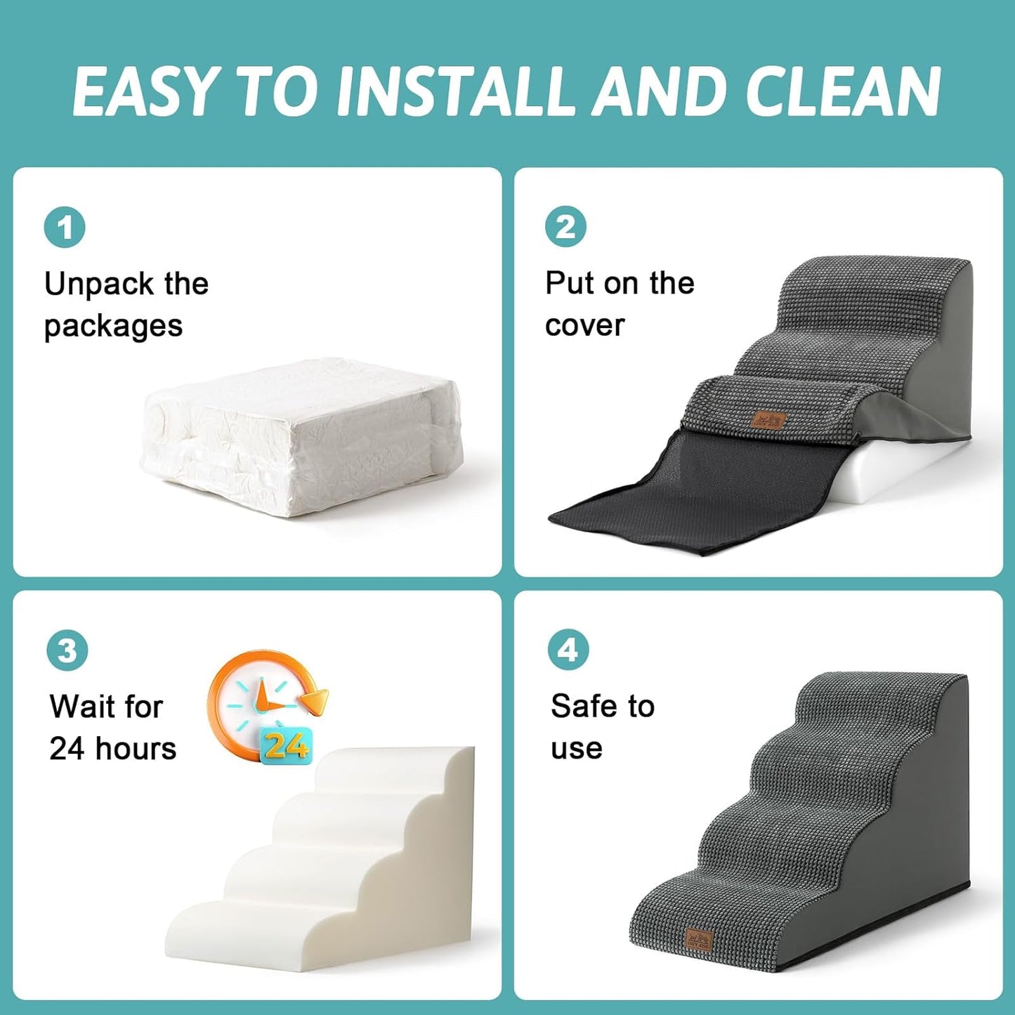 Dog Stairs for High Bed 22.6" H, Small Dog Step for Puppy, Older or Cat, Curved Ramp for Car, Ladder with High Density Foam, Lightweight, Durable, 15.7x33x22.6 inch, 5 Step, Dark Grey