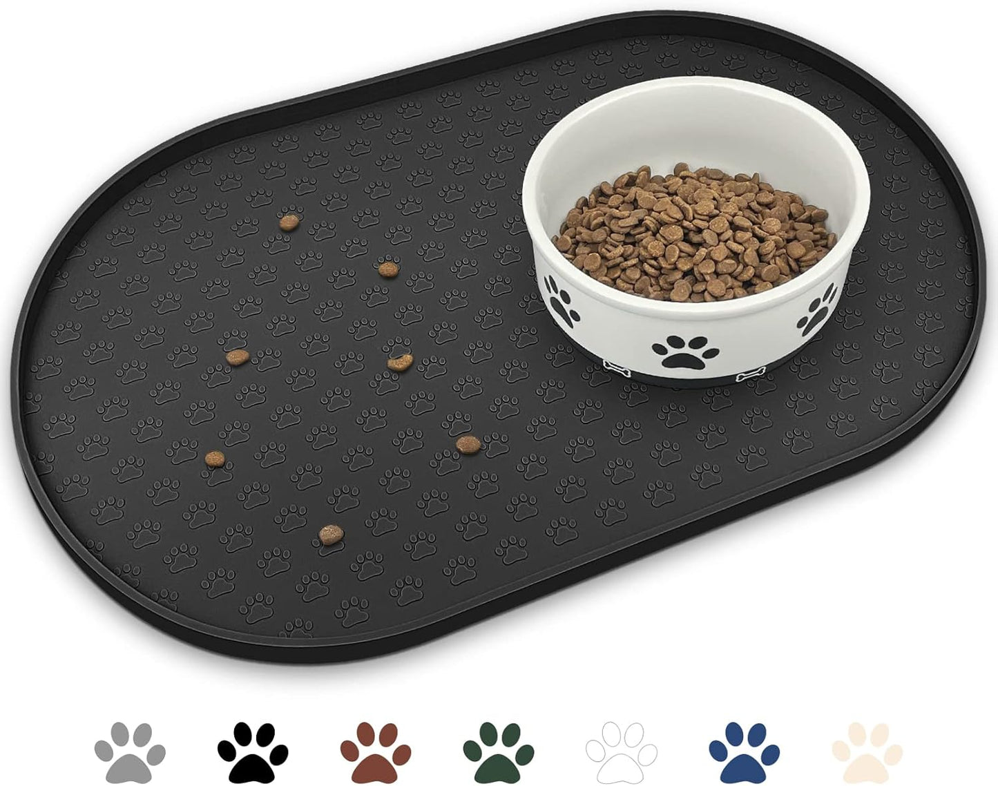 KPWACD Pet Feeding Mat for Dogs and Cats, Silicone Dog Placemat Non-Slip Waterproof Bowl Mats Prevent Food and Water Overflow, High-Lips Puppy Dish Tray Mat Suitable for Large Medium Small Pets, Black