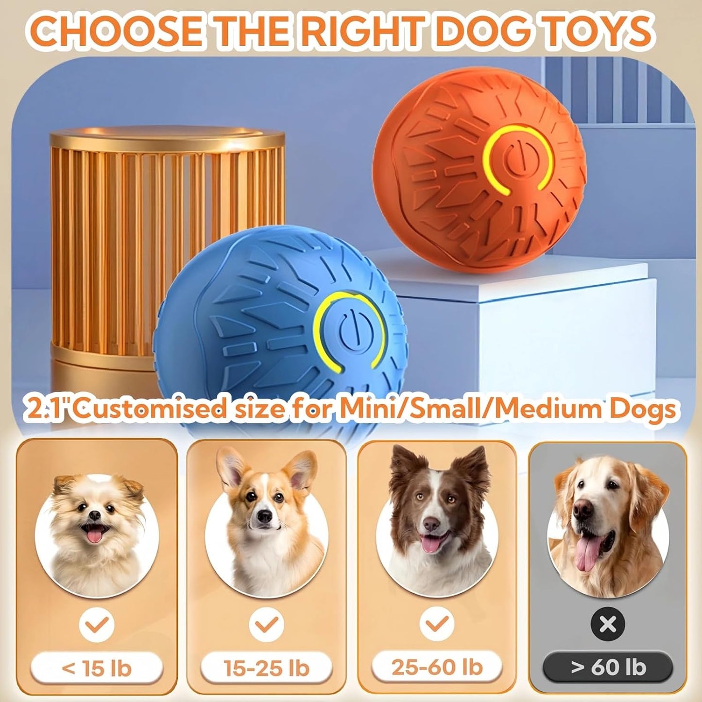 2025 New Interactive Dog Toys Dog Balls,Durable Motion Activated Automatic Rolling Ball Toys for/Small/Medium Dogs（Blue