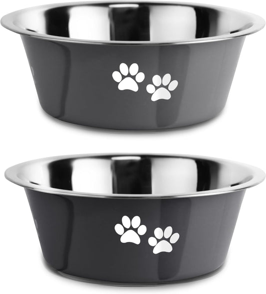 Stainless Steel Dog Bowls, Nonslip Rubber Bottom No Spill Proof Skid Metal Insulated Dog Bowls for Large Medium Small Breed Dogs (Grey, 3.6 Cups/29 OZ)
