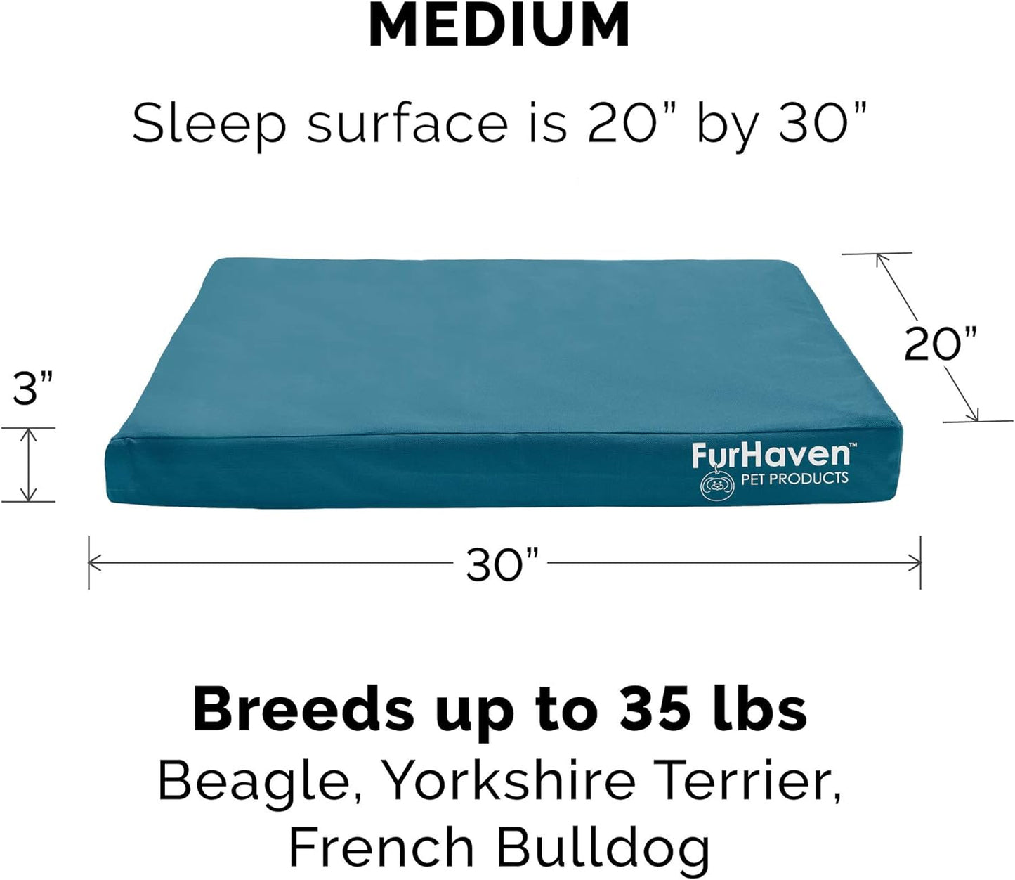 Furhaven Water-Resistant Cooling Gel Dog Bed for Medium/Small Dogs w/ Removable Washable Cover, For Dogs Up to 35 lbs - Indoor/Outdoor Logo Print Oxford Polycanvas Mattress - Deep Lagoon, Medium