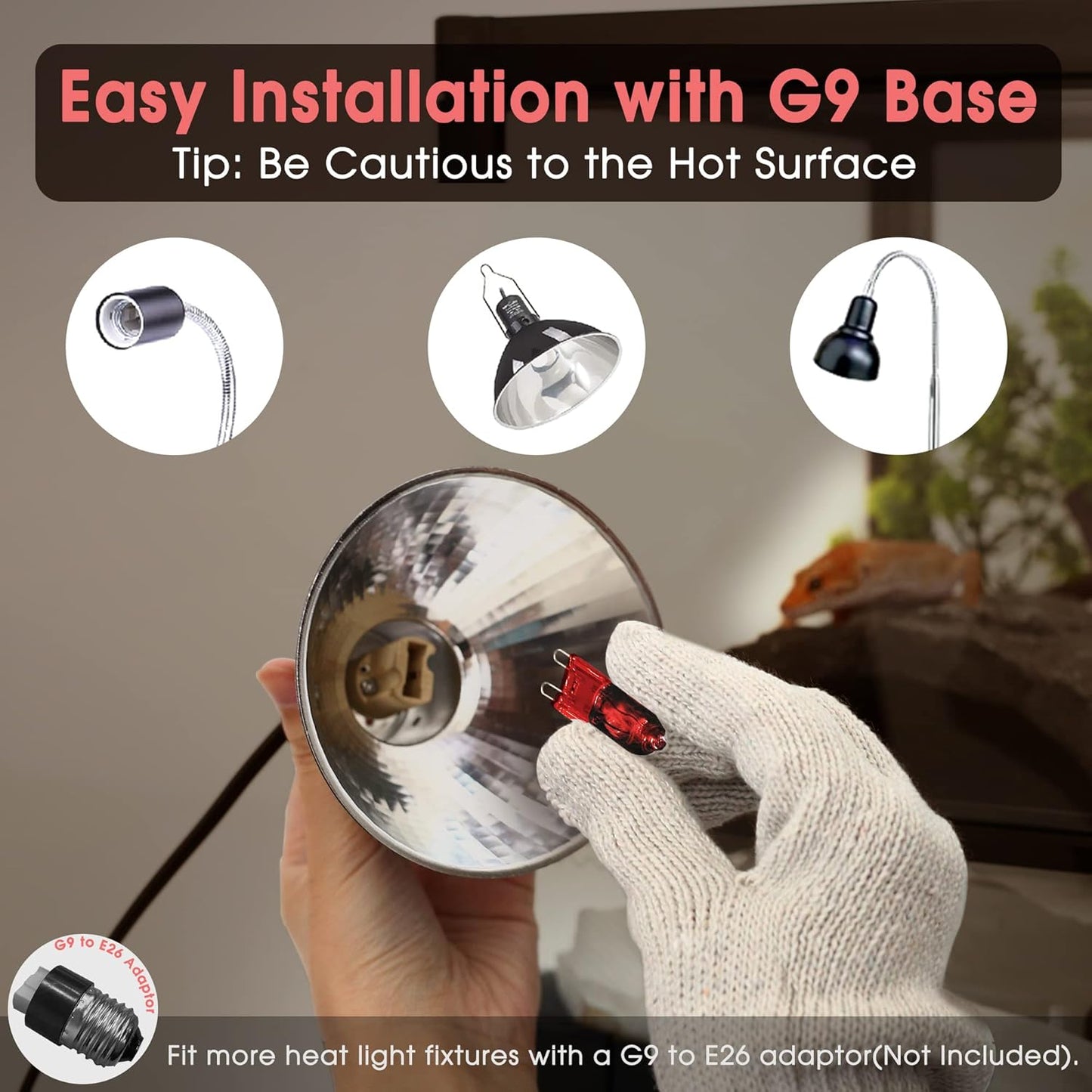 Briignite G9 Infrared Heat Lamp Bulbs for Reptile, Mini Reptile Light, Dimmable Night Red UVA Reptile Heat Lamp, 2 Pin Base Mini Heat Bulbs 50W, Bearded Dragon Turtle Lizard, 6 Pack