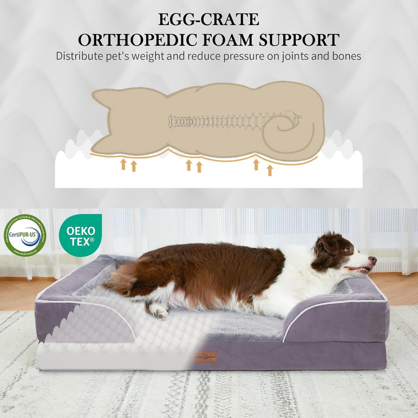 Comfort Expression Small Dog Beds Waterproof Orthopedic Foam Dog Sofa Beds for Small Dogs Comfy Pet Bed with Washable Removable Cover & Non-Slip Bottom(X-Small,Purple)