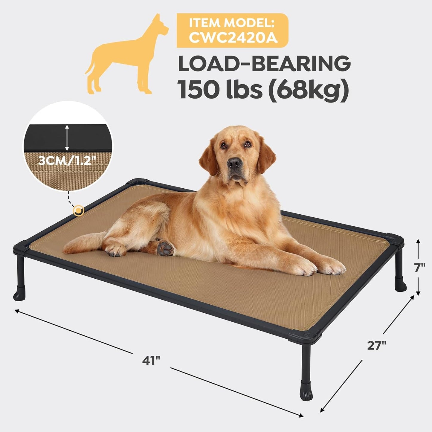 Veehoo Chew Proof Dog Cot, Non Chewable Large Bed, Anti-Scratch Durable Hammock Raised Place for Training Platform, Outdoor Cooling Off Ground, CWC2420ACP