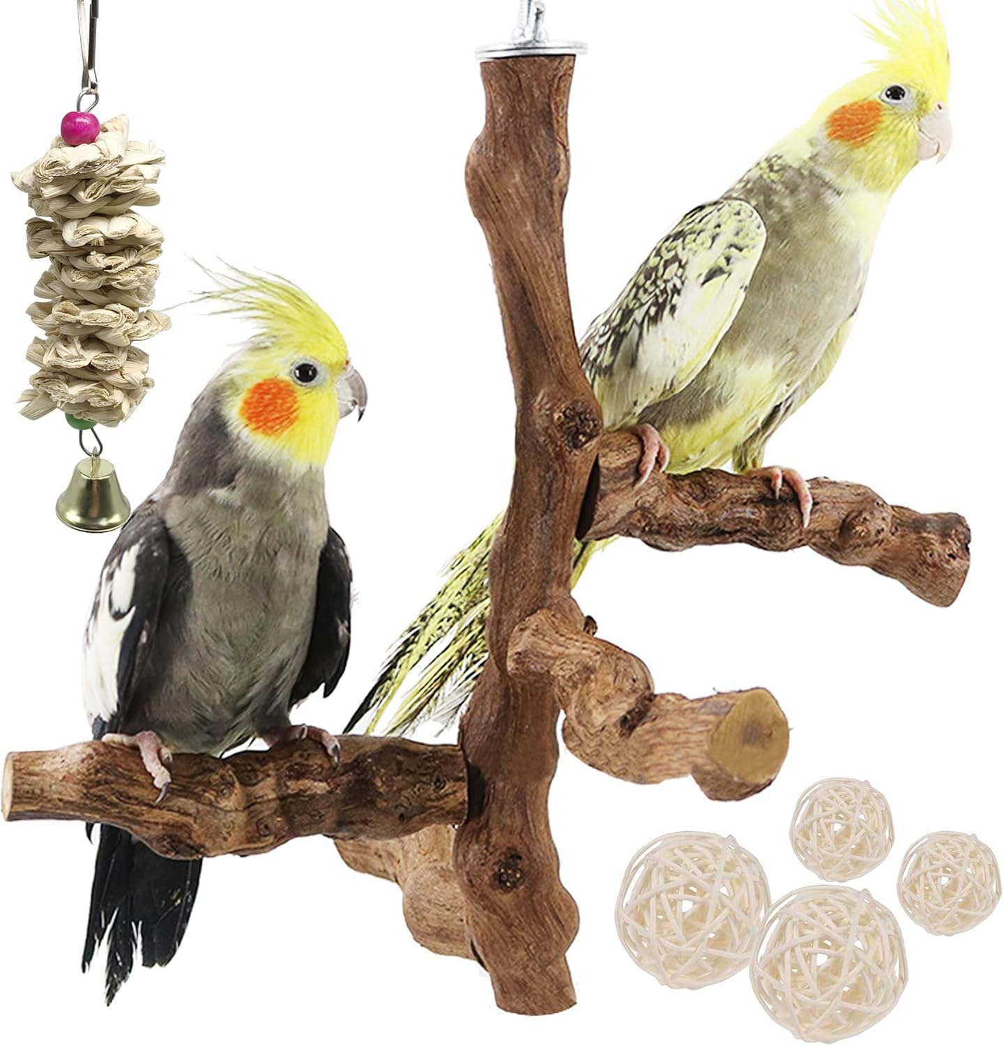 Allazone 6 PCS Bird Perch Natural with Chewing Toys Natural Grapevine Bird Stand Grape Stick Natural Bird Parrot Perch Standfor Parrots, Parakeets Cockatiels, Conures, Macaws, Love Birds