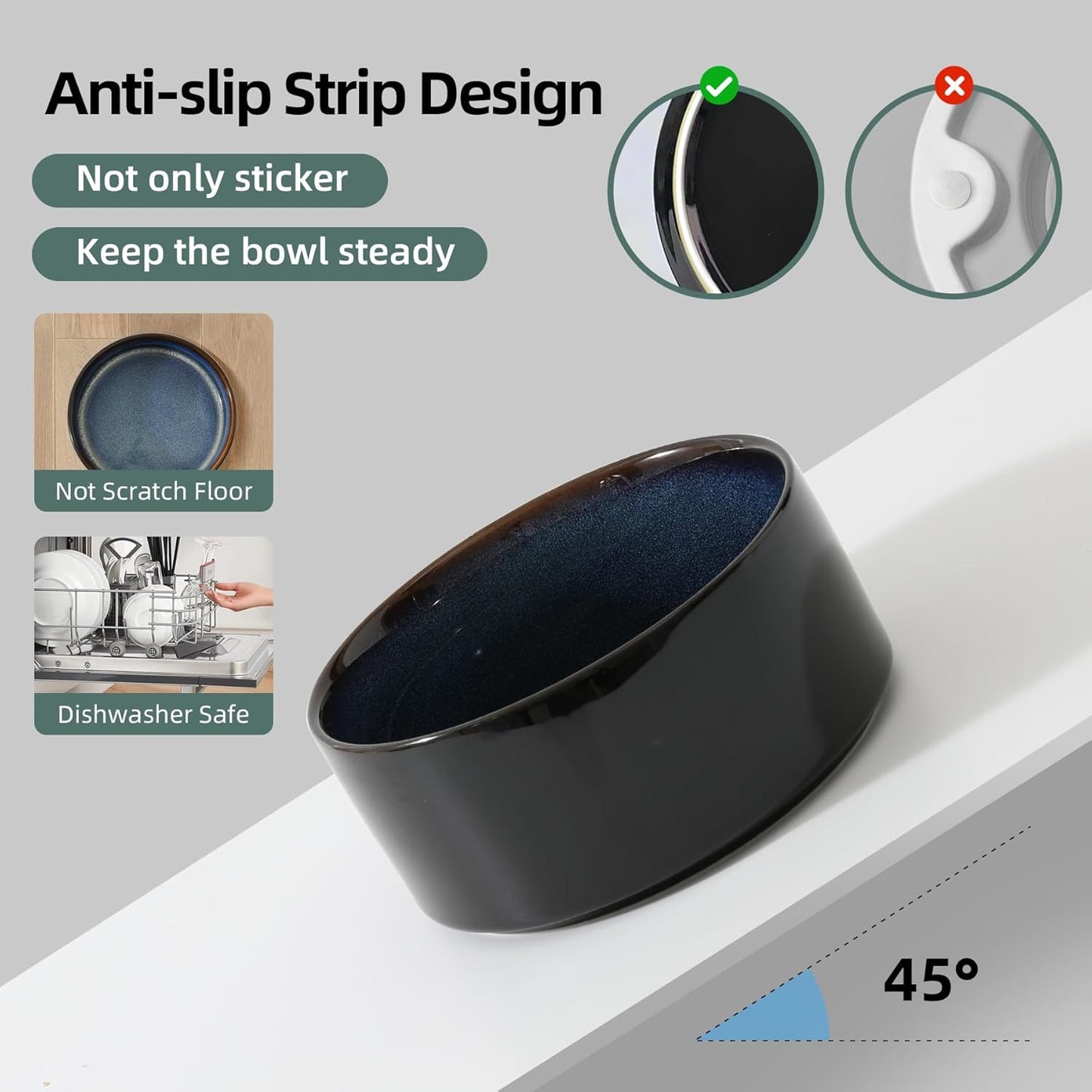 Ceramic 6.1inch Raised Dog Bowl with Stand for Small and Medium Dog Dish Pet Food and Water Bowl (Single Bowl with Stand - Starry Sky)