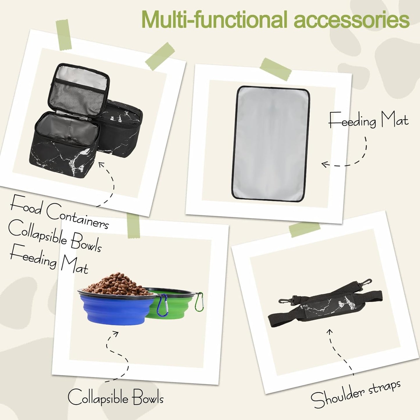 Dog Travel Bag,Weekend Pet Travel bag Set for Dog and Cat,Airline Approved Tote Multi-Function Dog Bags for Traveling,Include 2 Collapsible Bowls,2 Food Storage Containers,1 Feeding Mat,Marble