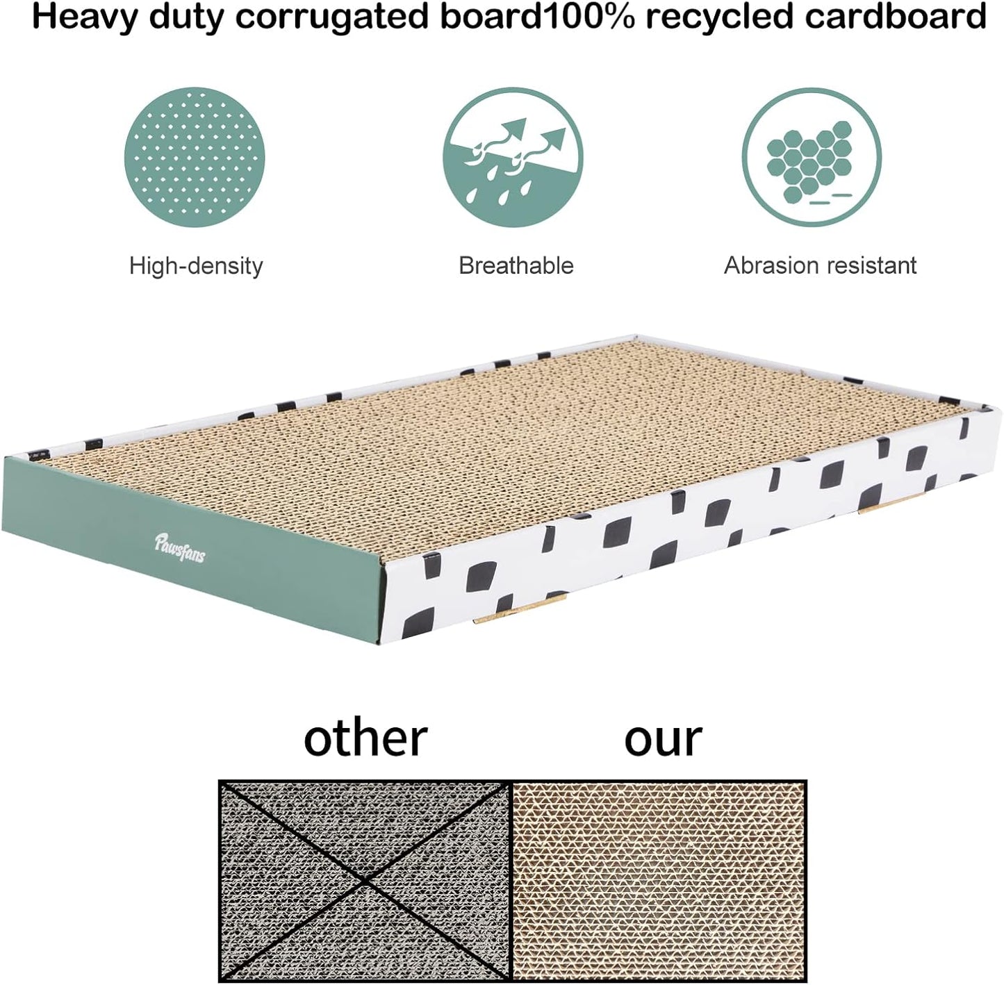 PAWSFANS Cat Scratcher Cardboard Scratch Pad with Box Durable Corrugate Scratching Board Kitty Sofa Lounge Bed Reversible Catnip Included for Indoor Cats,Large (Box, 3pcs)