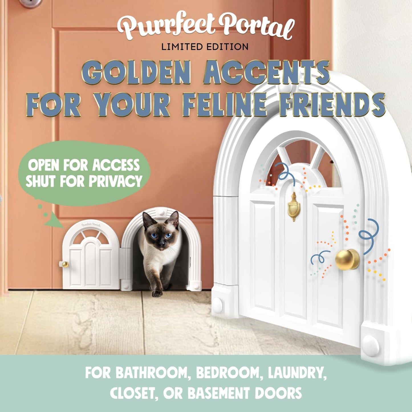 Meow Manor® Cat Door Interior Door - No-Flap, Interior Cat Door for Cats Up to 20 lbs, Easy DIY Setup, Secured Installation in Minutes, No Training Needed…