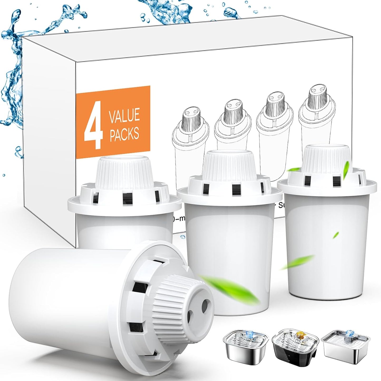 Dog Water Fountain Filters Replacement 4 Packs, 2 Months Set of Replacement Filters for Large Pet Cat Water Fountain Dog Water Bowl Dispenser, Compatible with D2341/D2223/D2322/D2340 Models