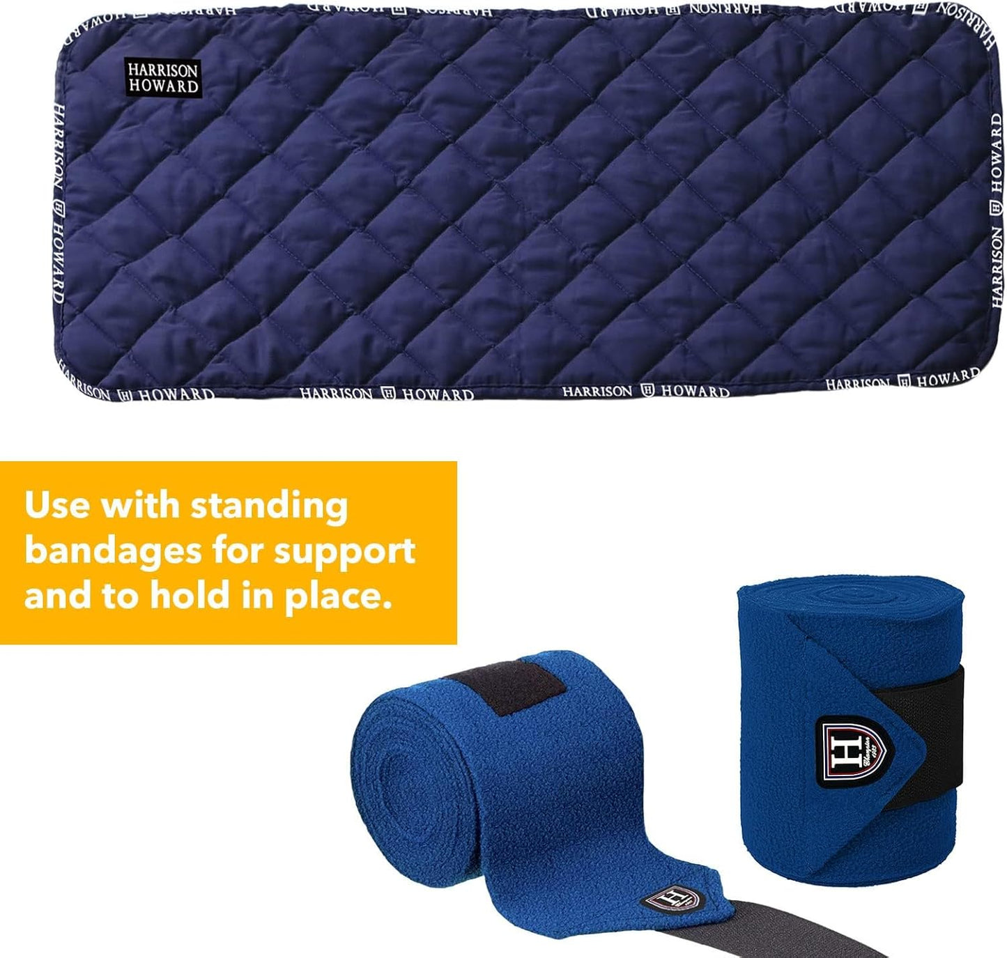 Harrison Howard Medicine-Retaining Shock-Absorbing Pressure Sores Prevention Quilted Leg Wraps for Horse Set of 4-Navy L