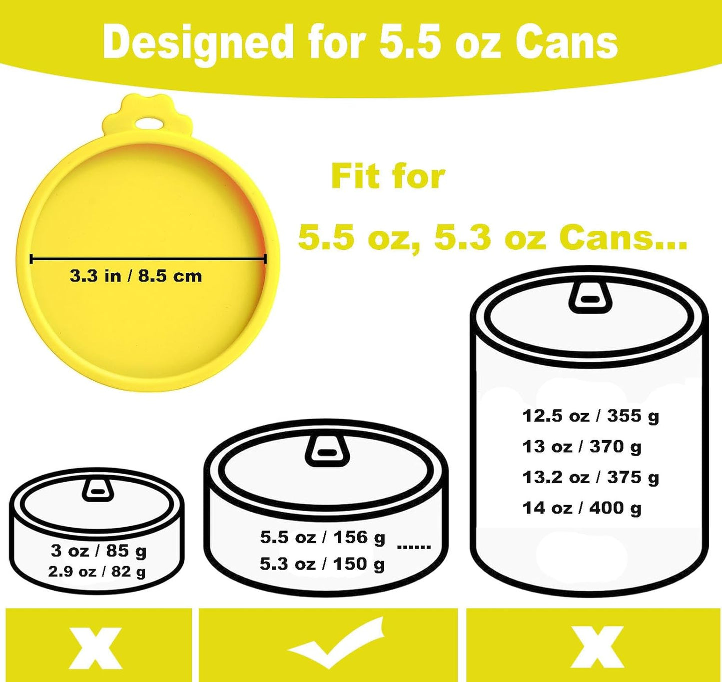 Comtim Cat Food Can Covers Lids for 5.5 oz Cans, 2 Pack Silicone Cat Food Can Lids for 5.5 oz 5.3 oz Cans...Pet Food Can Covers Reusable Can Toppers Savers for Wet Food (Yellow)