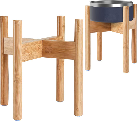 Dog Bowl Stand for Large Dogs - Raises Feeders and Bowls to 12-inch High, Expandable Sideways, Compatible to Various Sizes of Slow Feeders, Water Dishes and Fountains - Bamboo