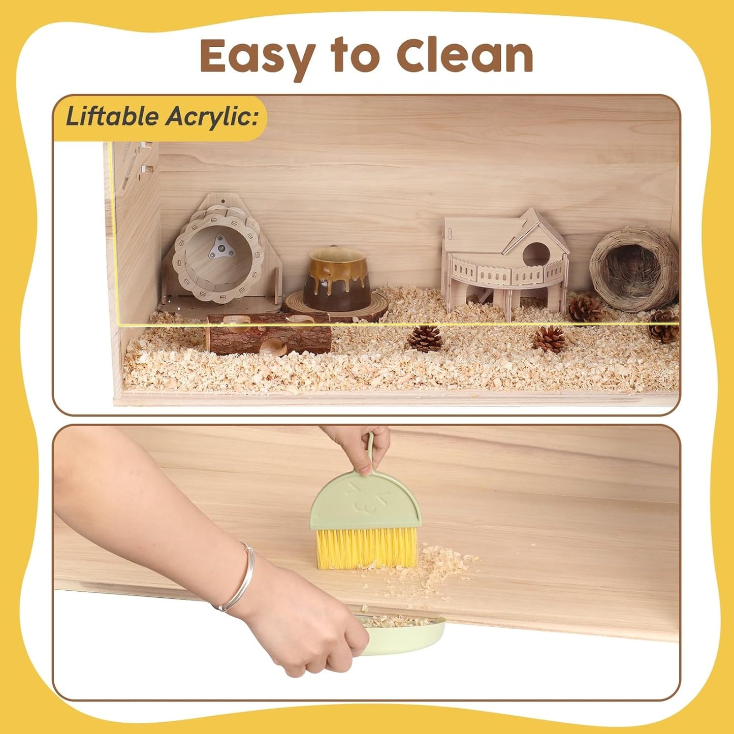 Snowtaros Wooden Hamster Cage, Large Hamster Cages and Habitats Chewproof, with 2 Openable Acrylic Top, Small Animal Cage for Mouse Gerbil Quail Dwarf Syrian Hamsters (31.5" L*15.7" W*15.7" H)