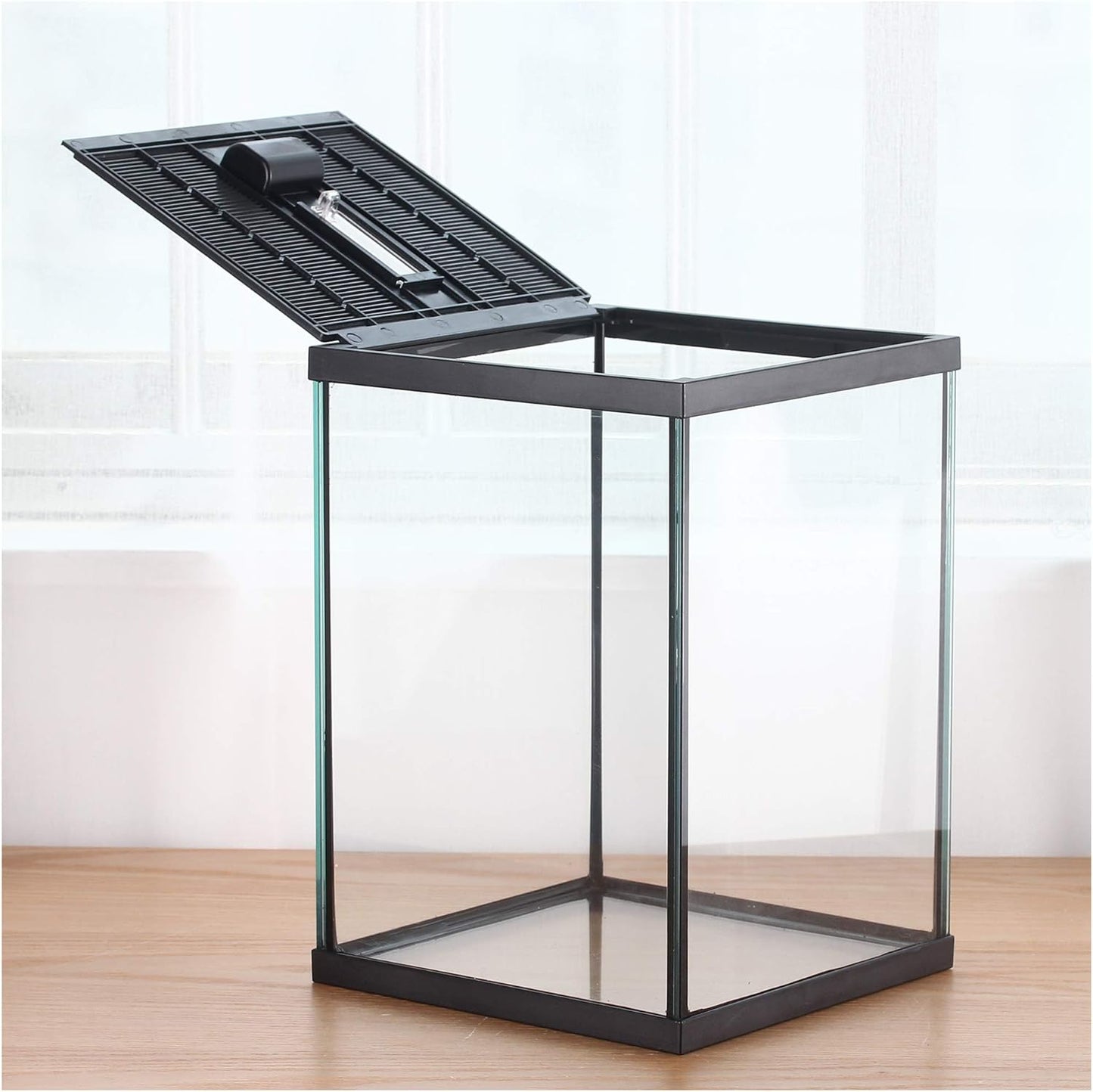 crapelles Black Small Vertical Insect GlassTerrarium, 7.8x7.8x10.8'' Reptile Tank, for Tarantula Larvae Caterpillar Frog Snail Spider Hermit Crab Habitat Container House Cricket Breeding Box