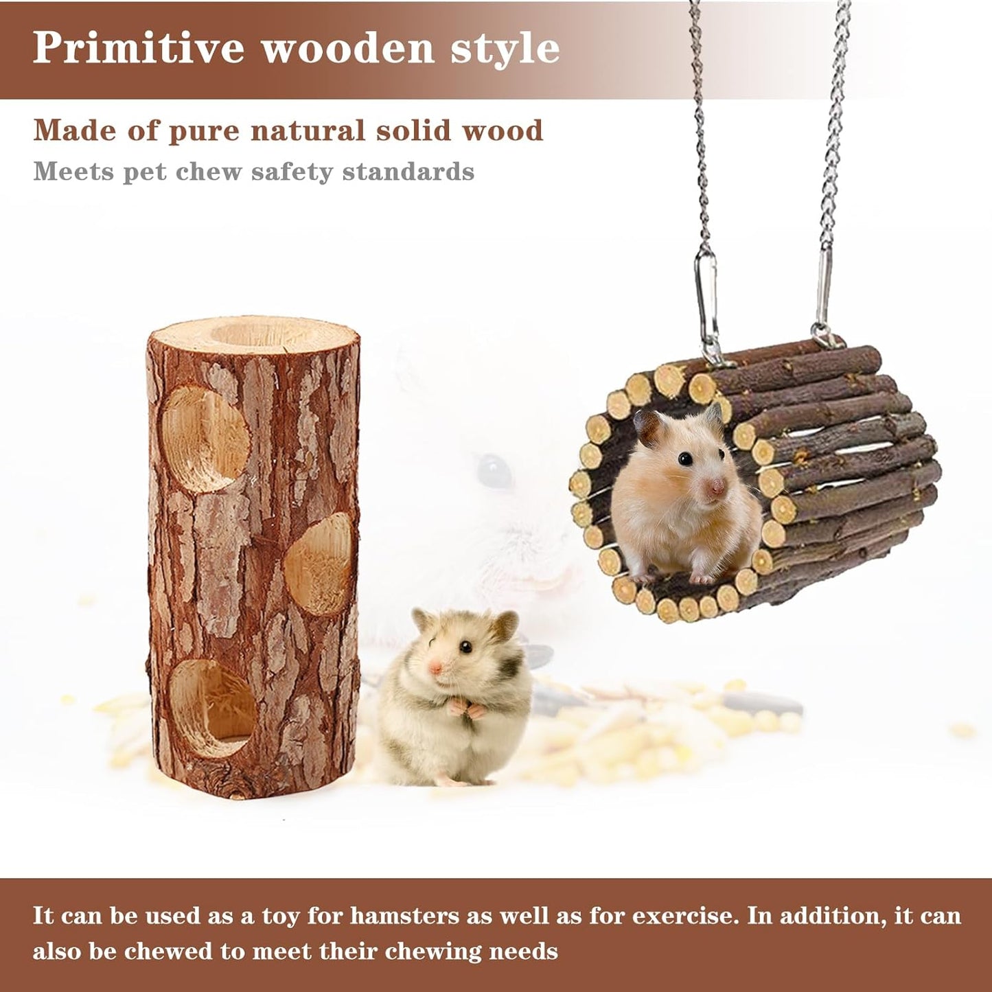 Natural Wooden Hamster Tunnels & Hideouts – Chew-Safe Birch Trunk Tubes for Dwarf Hamsters, Gerbils, Mice – Cage Accessories, Exercise Toy, Forest-Themed Small Pet Habitat