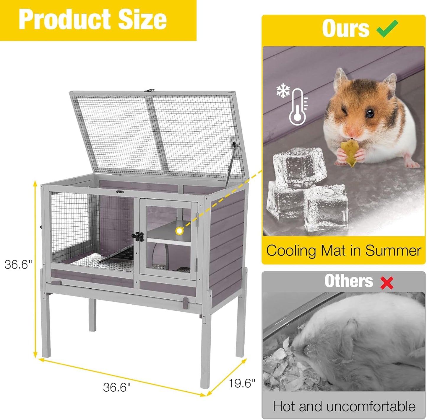 Aivituvin Wooden Guinea Pig Cages Indoor with Removable Stand, Anti Chewing Rabbit Hutch with Ramp and Wire Mesh, 2 Story Small Animals House Habitat with Pull Out Tray (Gray&Purple)
