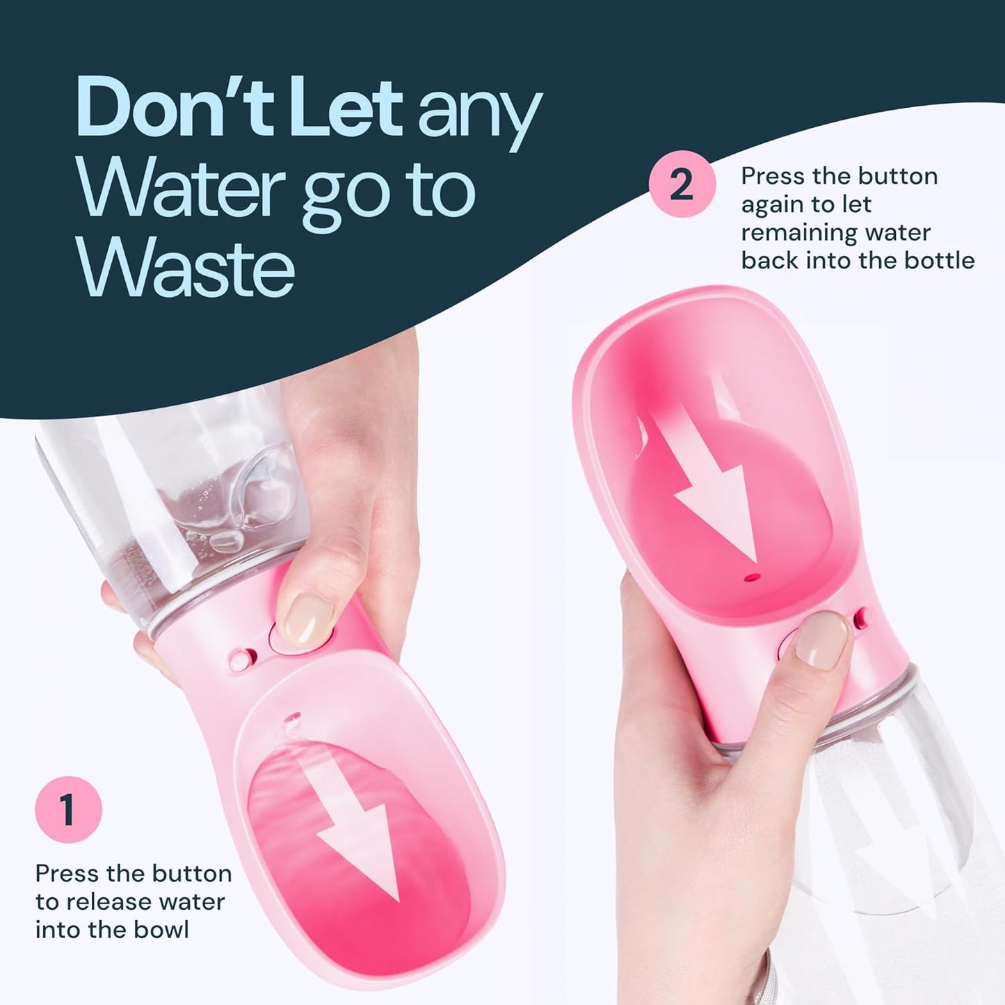 MalsiPree Dog Water Bowl Dispenser - 12 Oz, Pink - Portable Dog Water Bottle & Travel Pet Bowl - Leak Proof