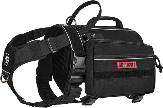 Onetigris Dyno Outdoor Dog Harness With Pockets, Front Range Pack, Backpack With Handles, Saddle Bag Hiking Vest, Tactical Service Canine EDC Pack Set