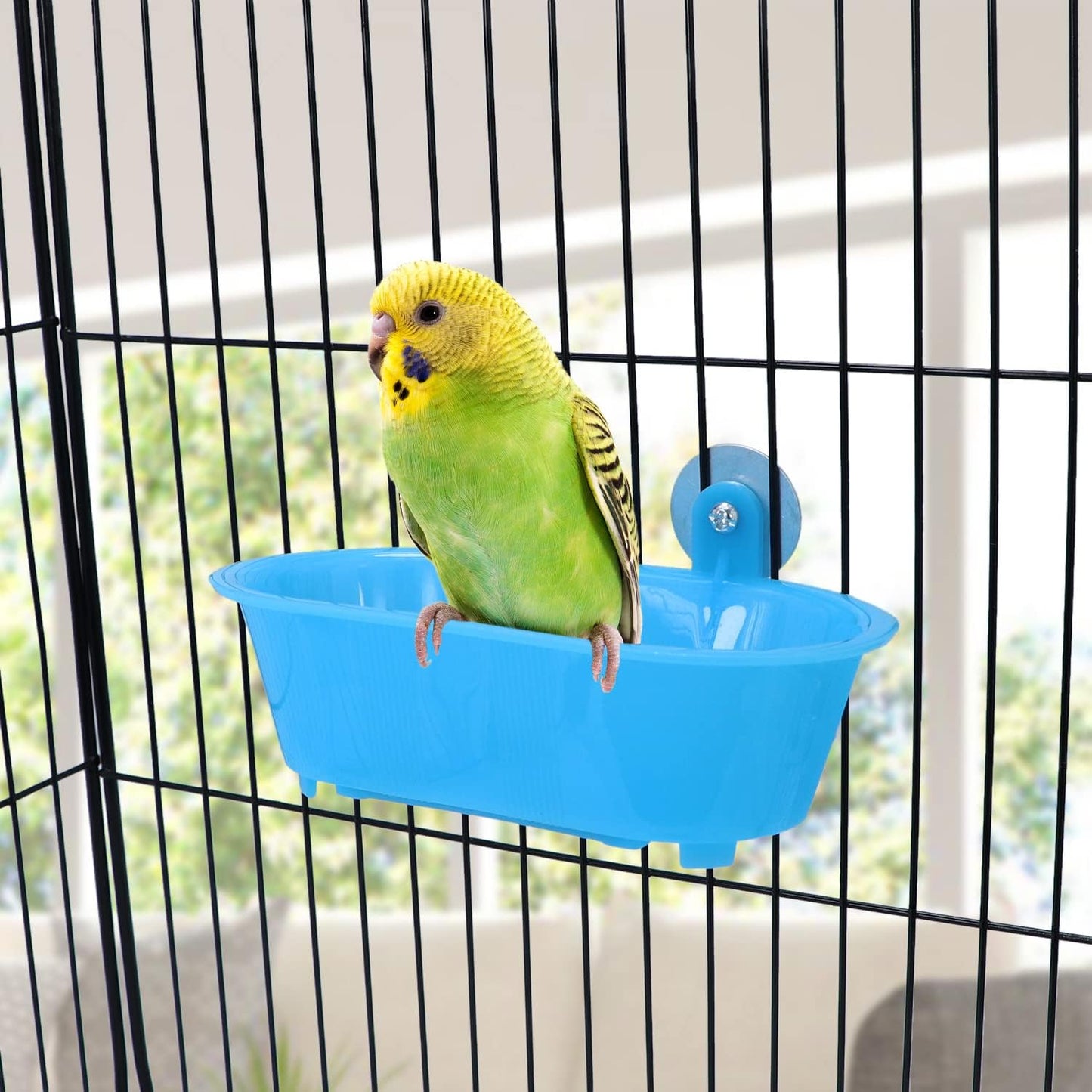 Wontee Bird Bath with Mirror Toy Fixable Parrot Bathroom Tub for Small Brids Parrot Canary Budgies Parakeets