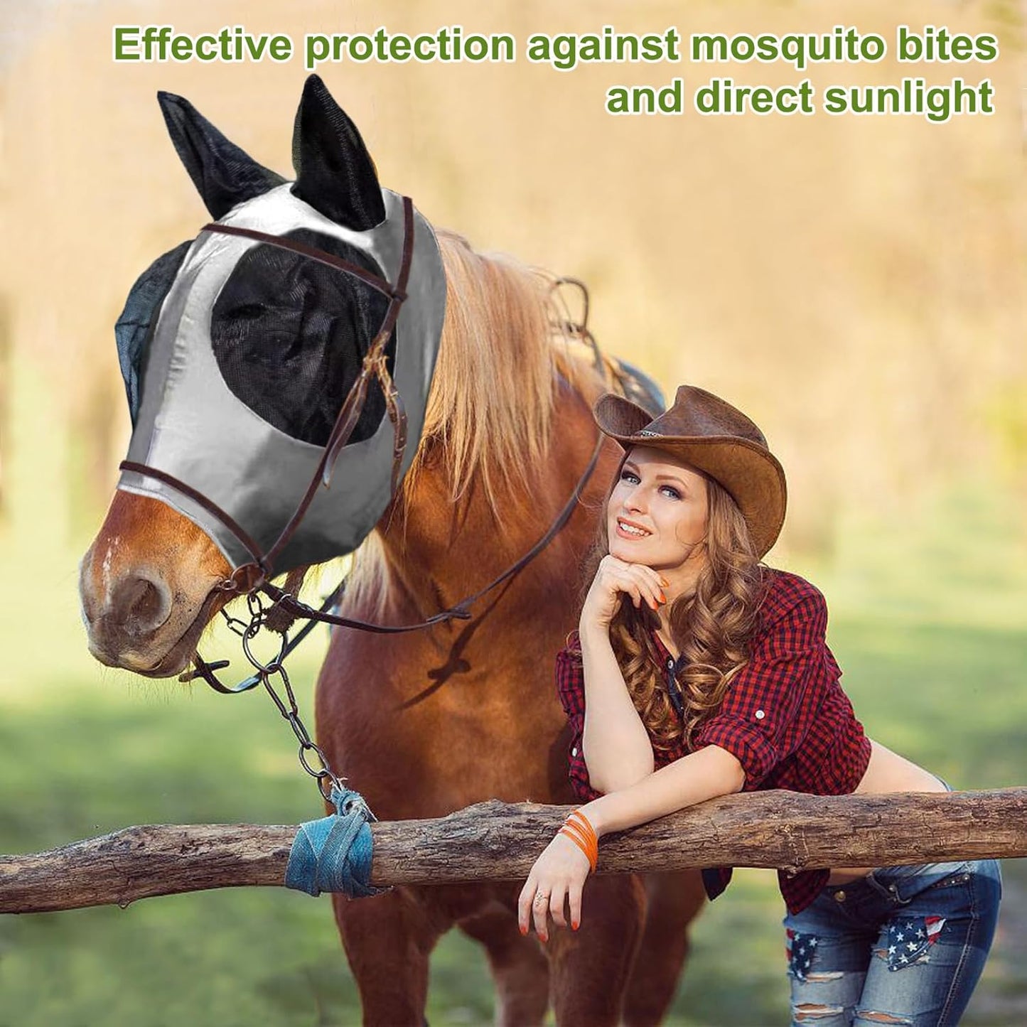 Horse Fly Mask with Ears, Comfortable Fit Stretch Fabric with UV Protection Soft on Skin Breathability for Small/Medium Size Horses (Gray)