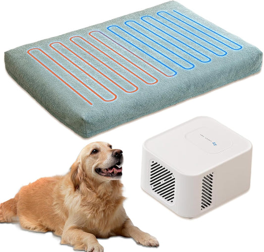 Pet Bed Cooling System, Consistent Warm and Cold Water Pad, No Electric Shock or Chemical Gel Needed, Machine Washable Bed, Ideal for Home and Crates (Cooling & Heating Green, 41" x 28")