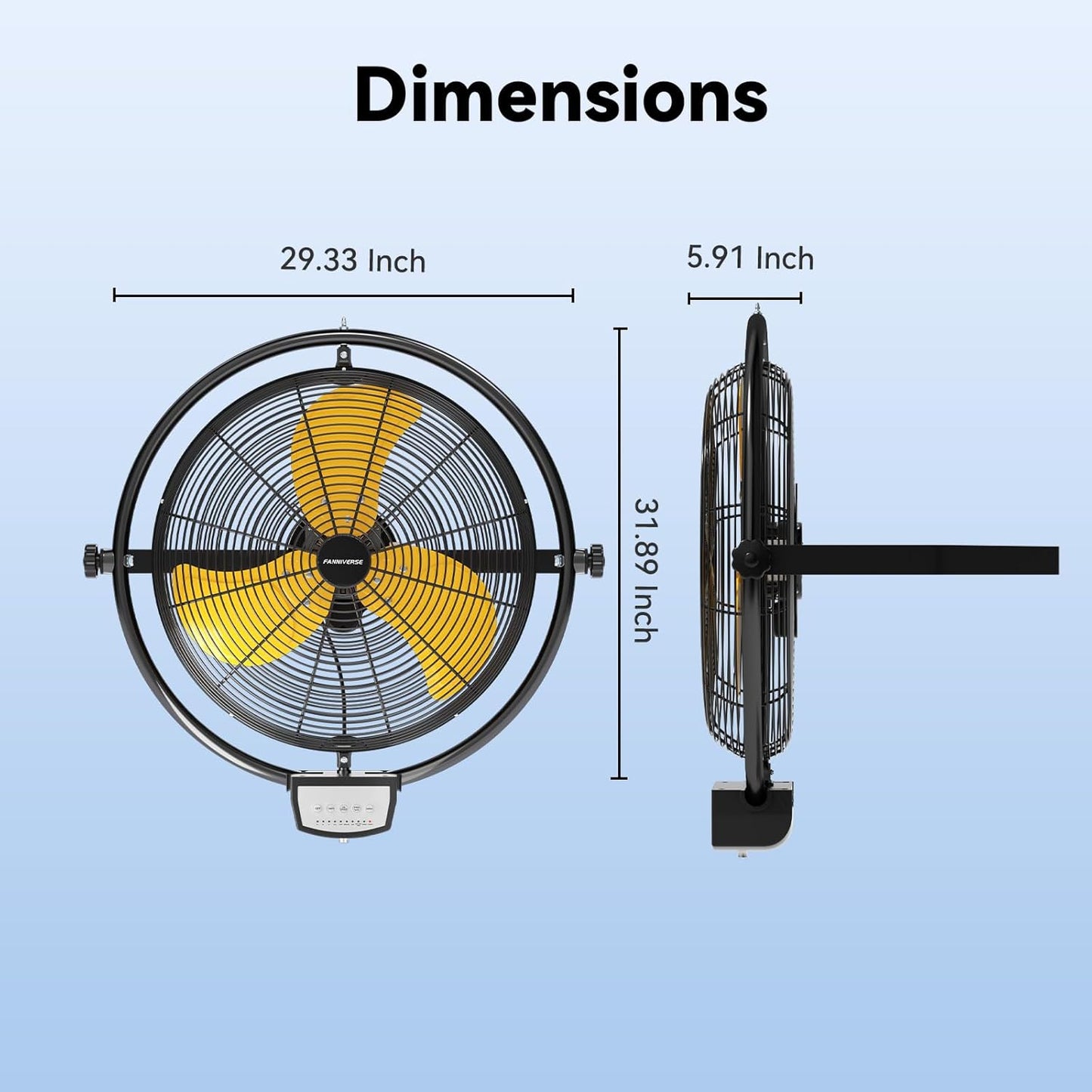 2PCS 20 Inch Wall Metal Fan Pro Remote Control, High Velocity Wall Mount Fans for Commercial, Residential, Warehouse, Covered Patio, Shop, Garage, Barn 3 Speed 5200 CFM UL Safety Listed